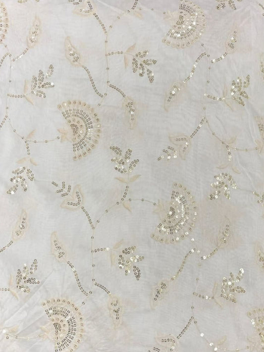 Viscose Chanderi Embroidery Sequence Fabric | Lavish Shimmer Dyeable Fabric - MBA Fabricwala