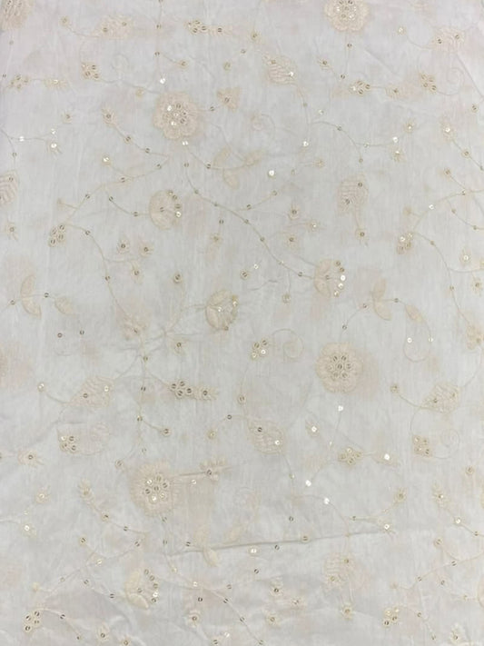 Viscose Chanderi Embroidery Sequence Fabric | Royal Aura Dyeable Fabric - MBA Fabricwala