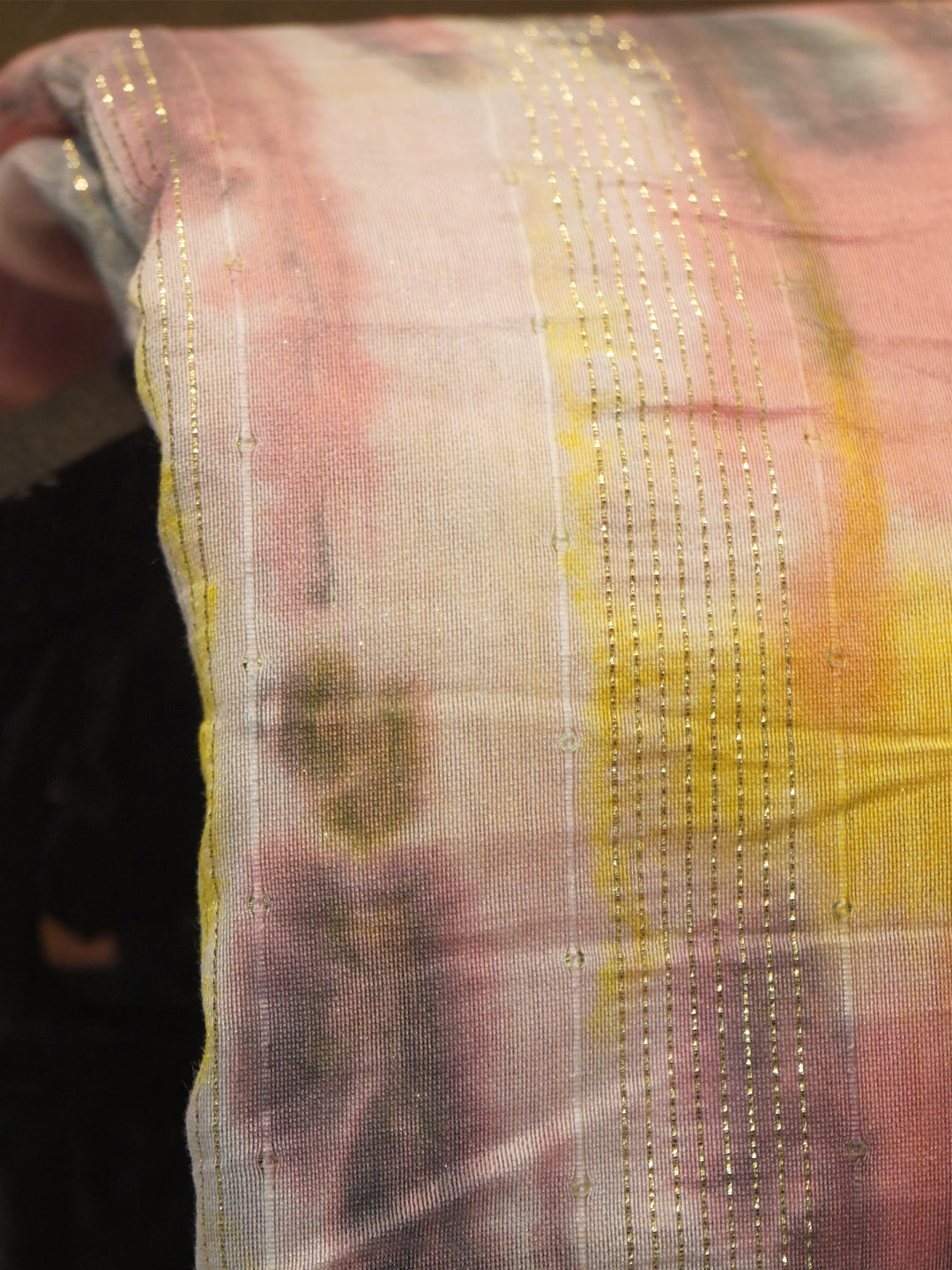 Multicolour (Pink & Organge ) Pure viscose mul chanderi fabric with shibori & zari - MBA Fabricwala