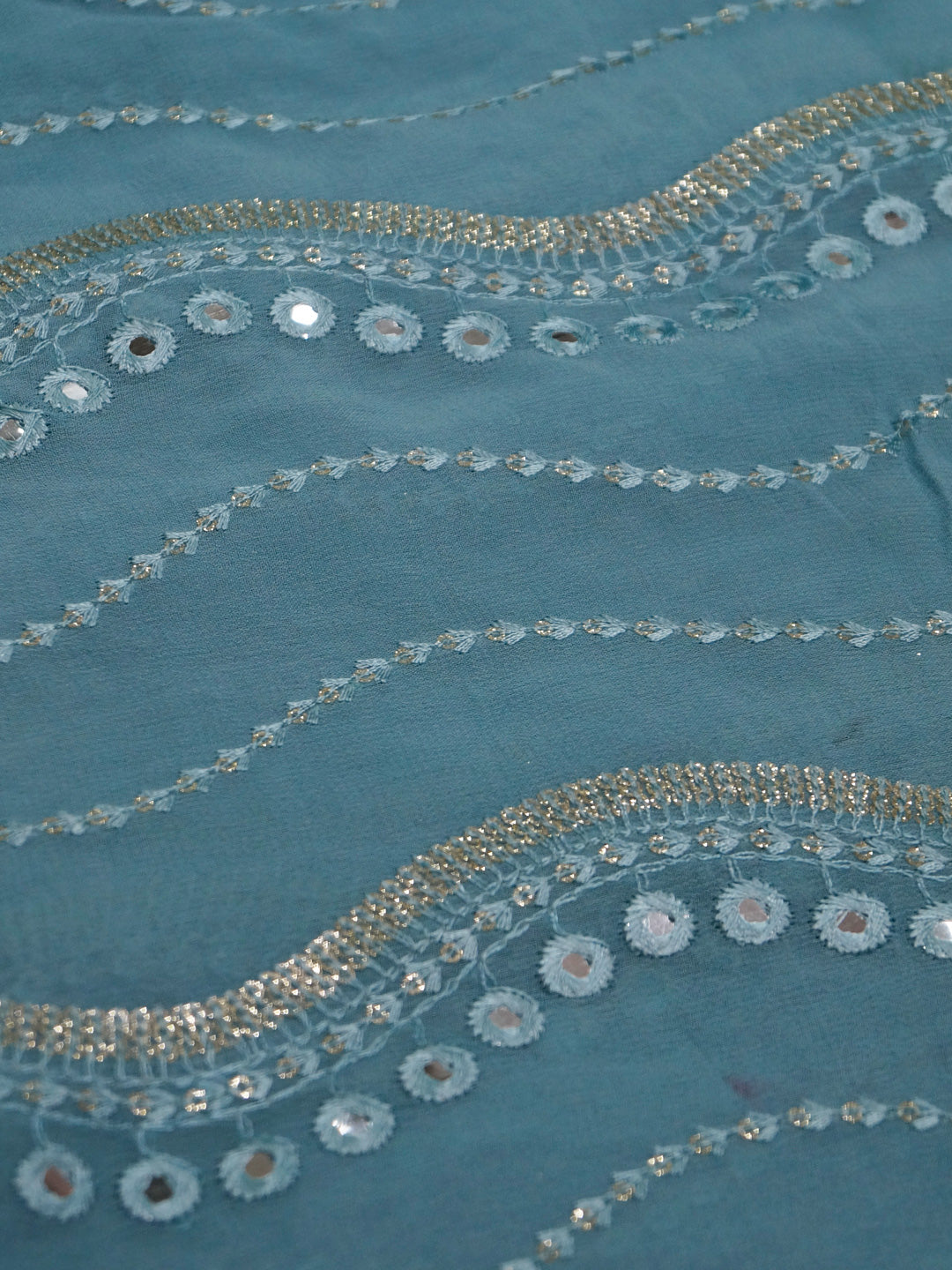 Sky Blue Georgette Pure Viscose With Embroidery And Sequence Work Fabric - MBA Fabricwala