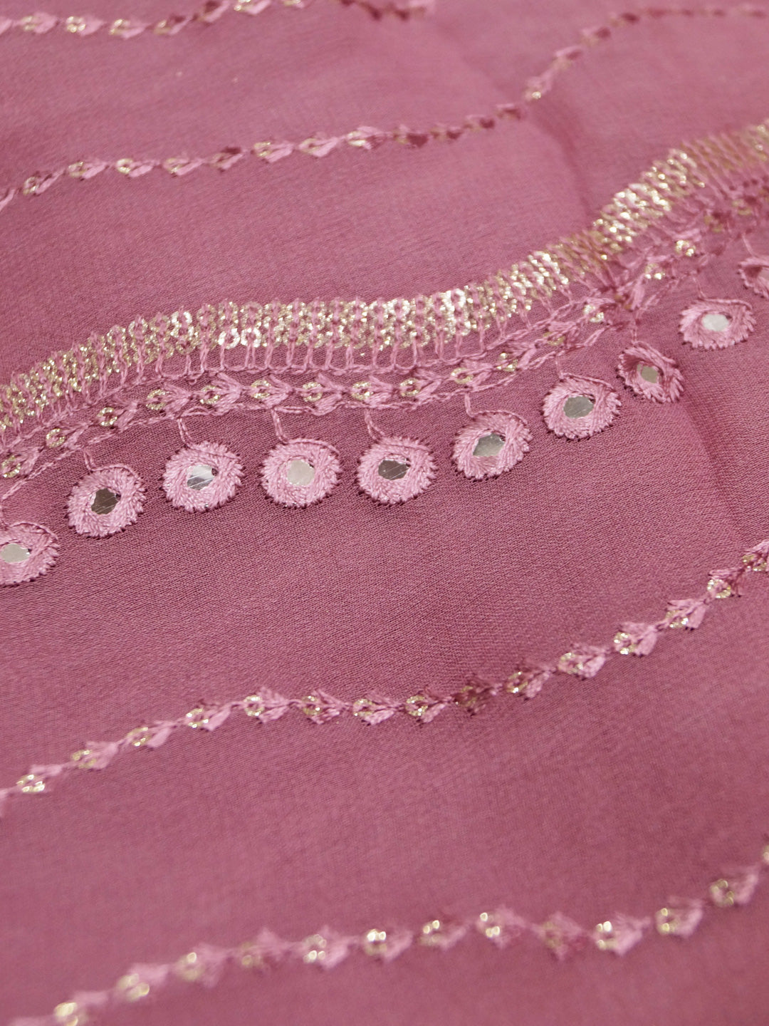 Mauve Georgette Pure Viscose With Embroidery And Sequence Work Fabric - MBA Fabricwala