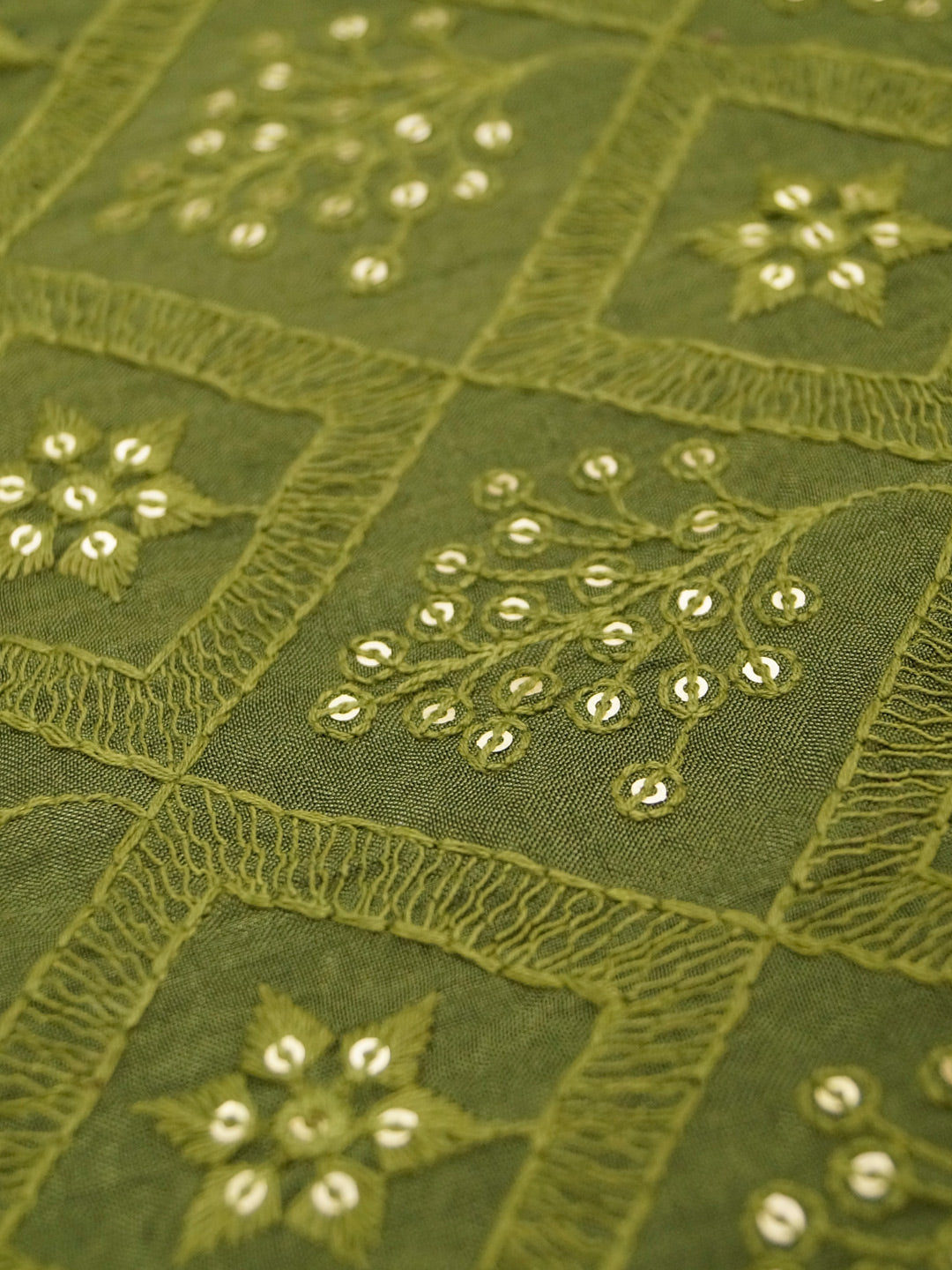 Mehandi Green Uppara Silk Pure Viscose With Thread Embroidery fabric - MBA Fabricwala