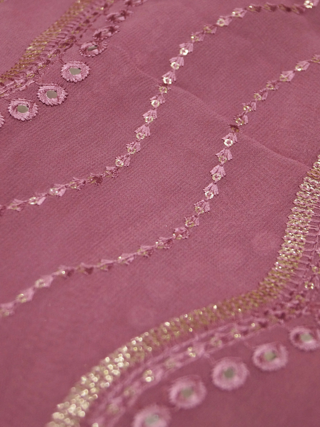 Mauve Georgette Pure Viscose With Embroidery And Sequence Work Fabric - MBA Fabricwala