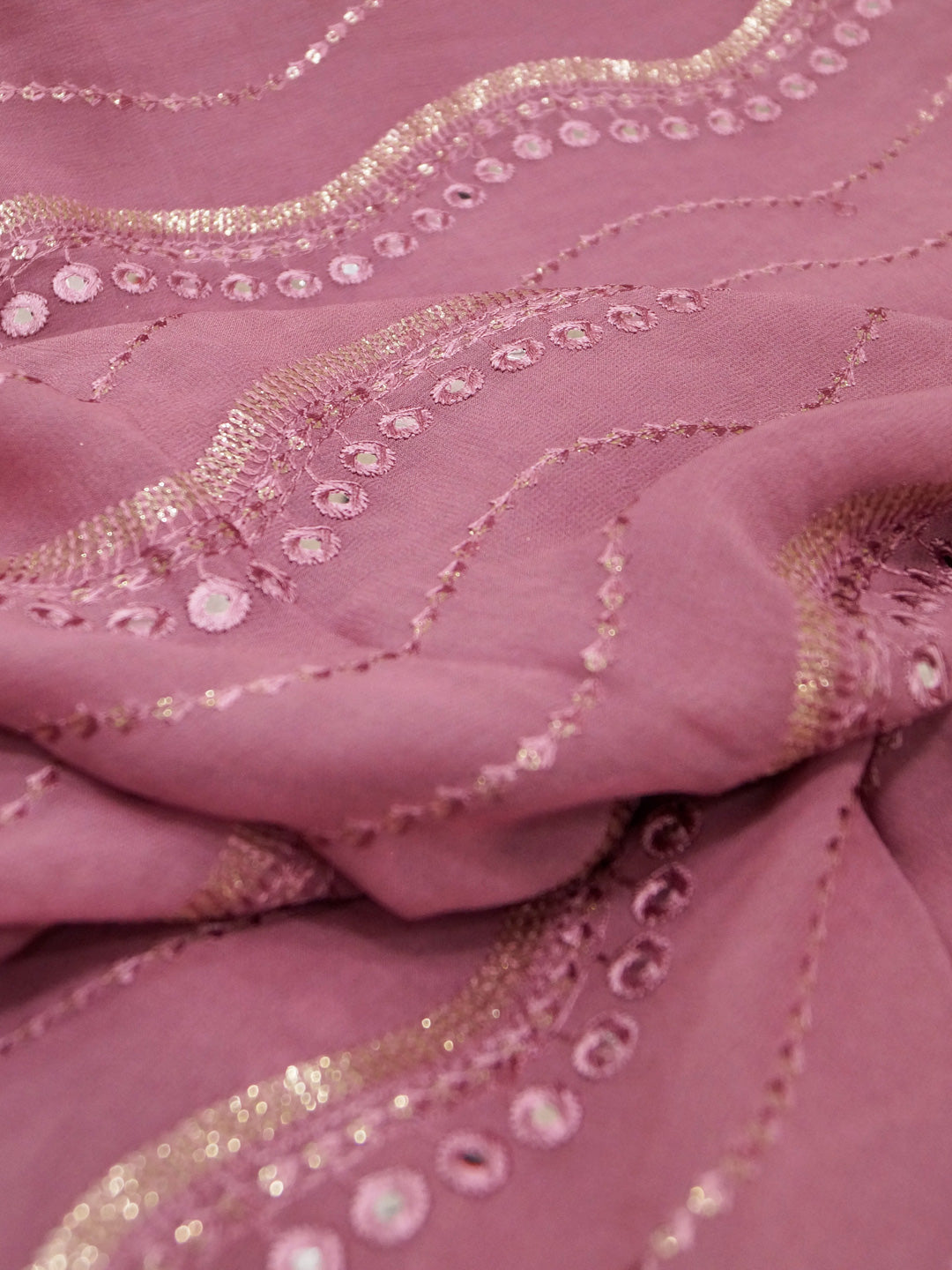 Mauve Georgette Pure Viscose With Embroidery And Sequence Work Fabric - MBA Fabricwala