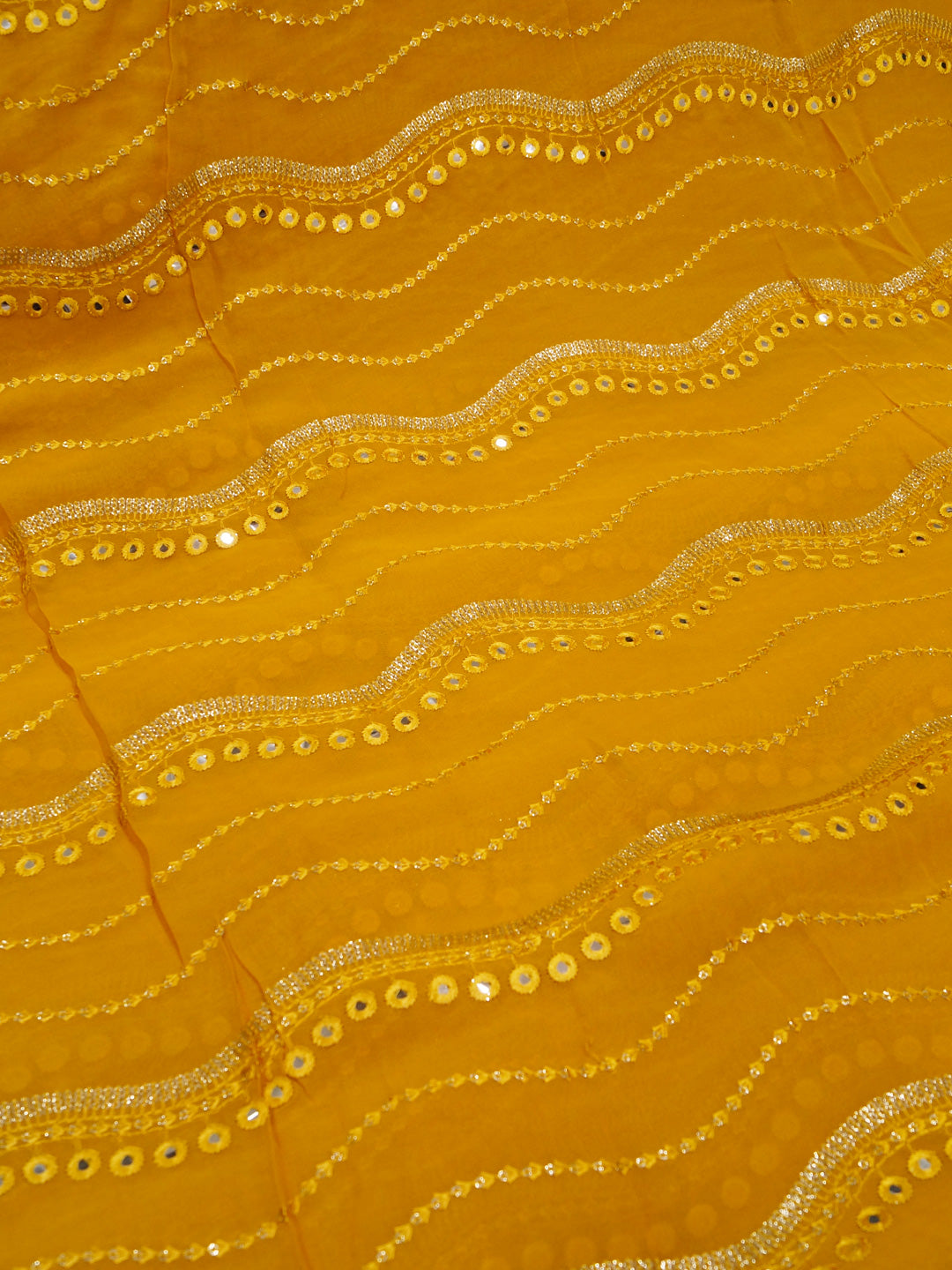 Yellowish Orange Georgette Pure Viscose With Embroidery And Sequence Work Fabric - MBA Fabricwala