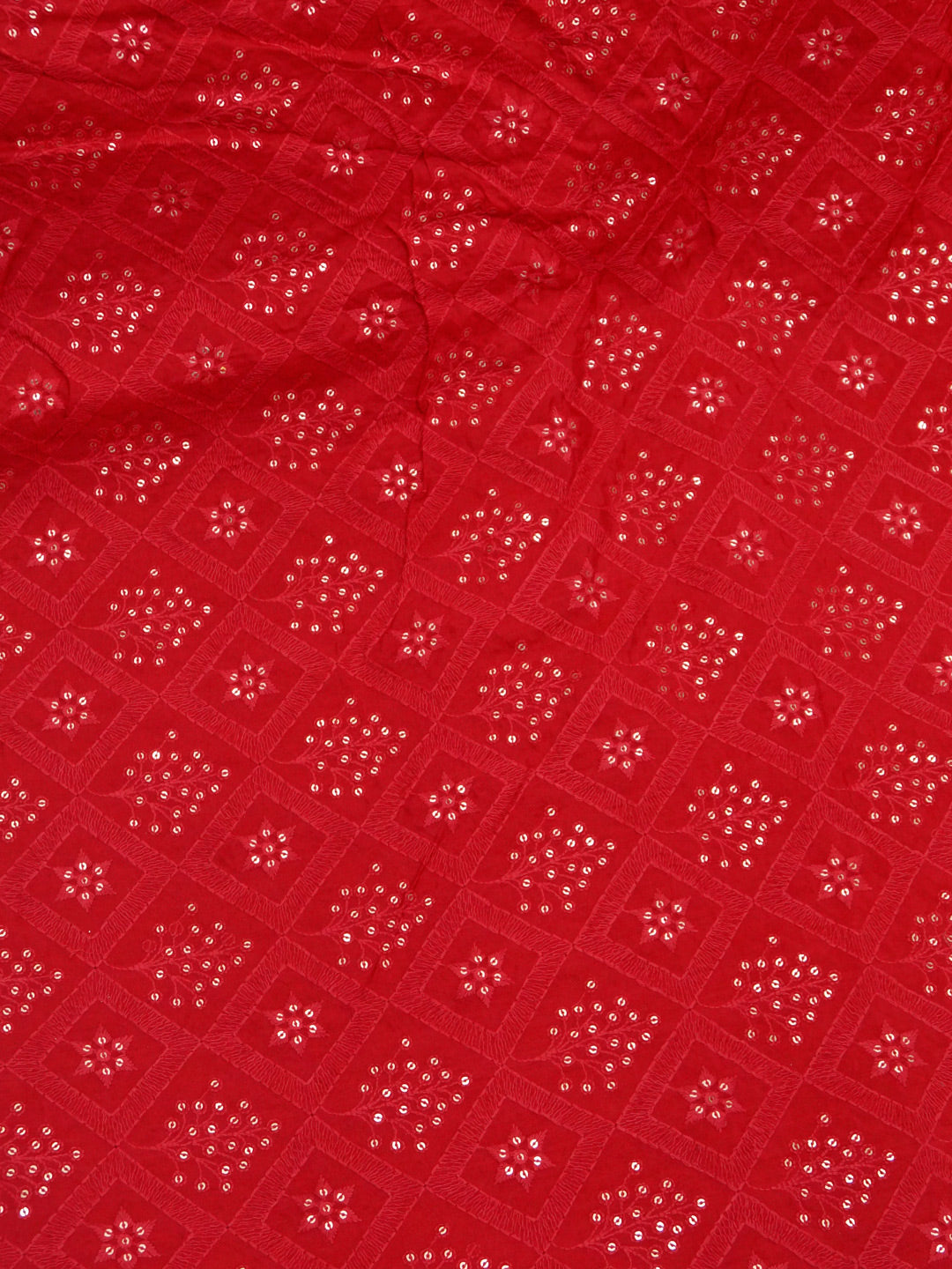 Red Silk Pure Viscose Uppara Silk With Thread Embroidery fabric - MBA Fabricwala