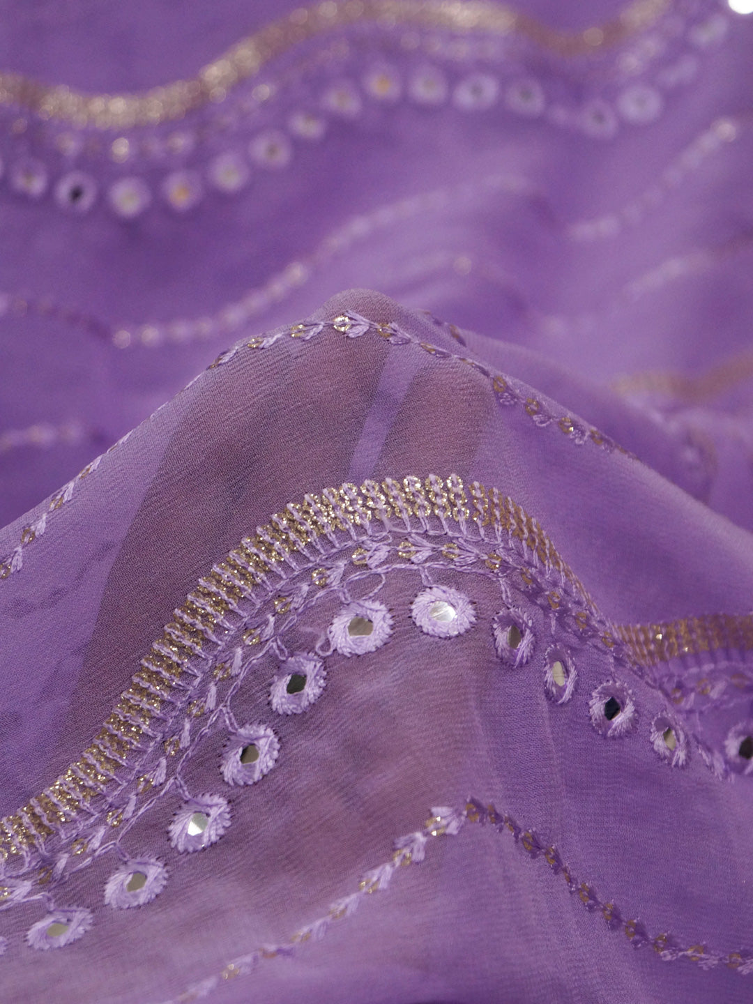 Purple Georgette Pure Viscose With Embroidery And Sequence Work Fabric - MBA Fabricwala