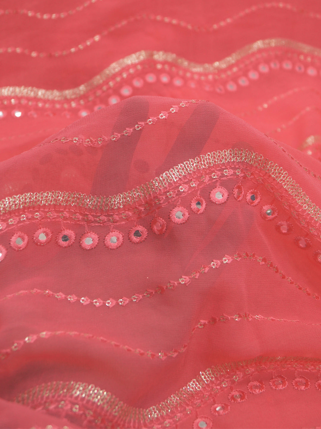 Pink Georgette Pure Viscose With Embroidery And Sequence Work Fabric - MBA Fabricwala