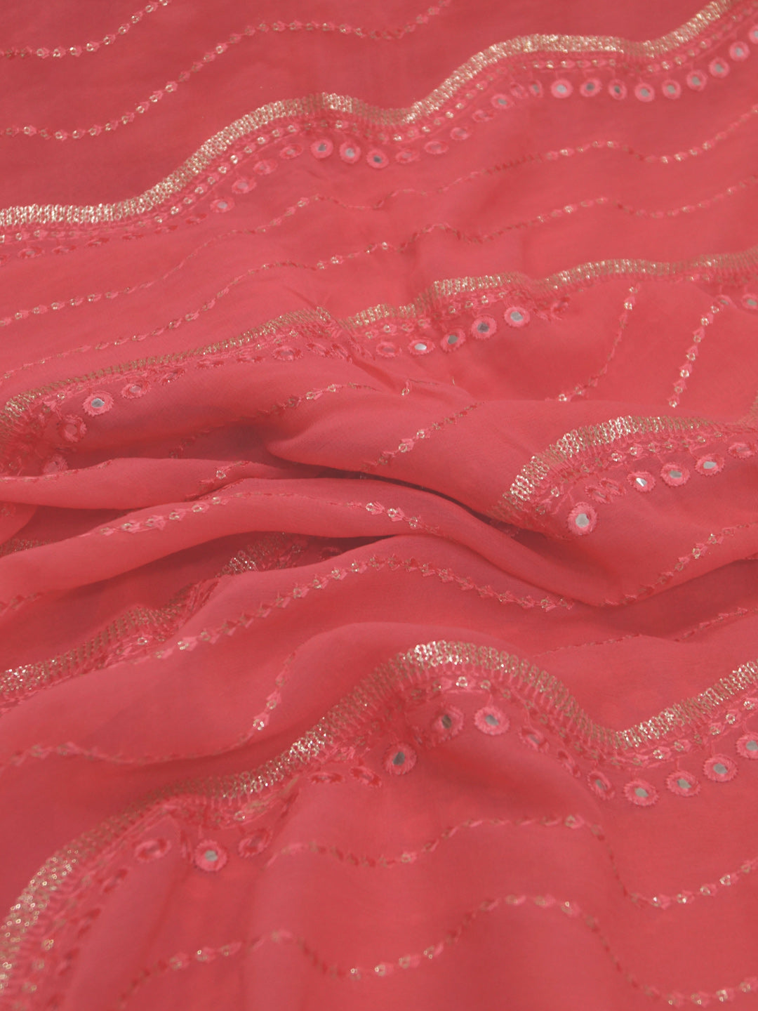 Pink Georgette Pure Viscose With Embroidery And Sequence Work Fabric - MBA Fabricwala