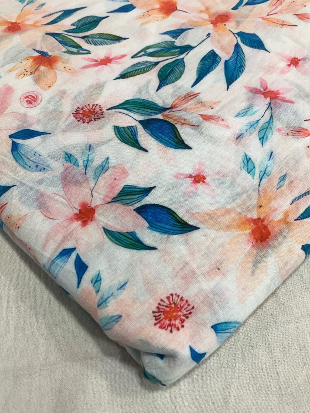 Off White Multicolour Cambric Cotton Pure Viscose Floral Digital Printed Fabric - MBA Fabricwala