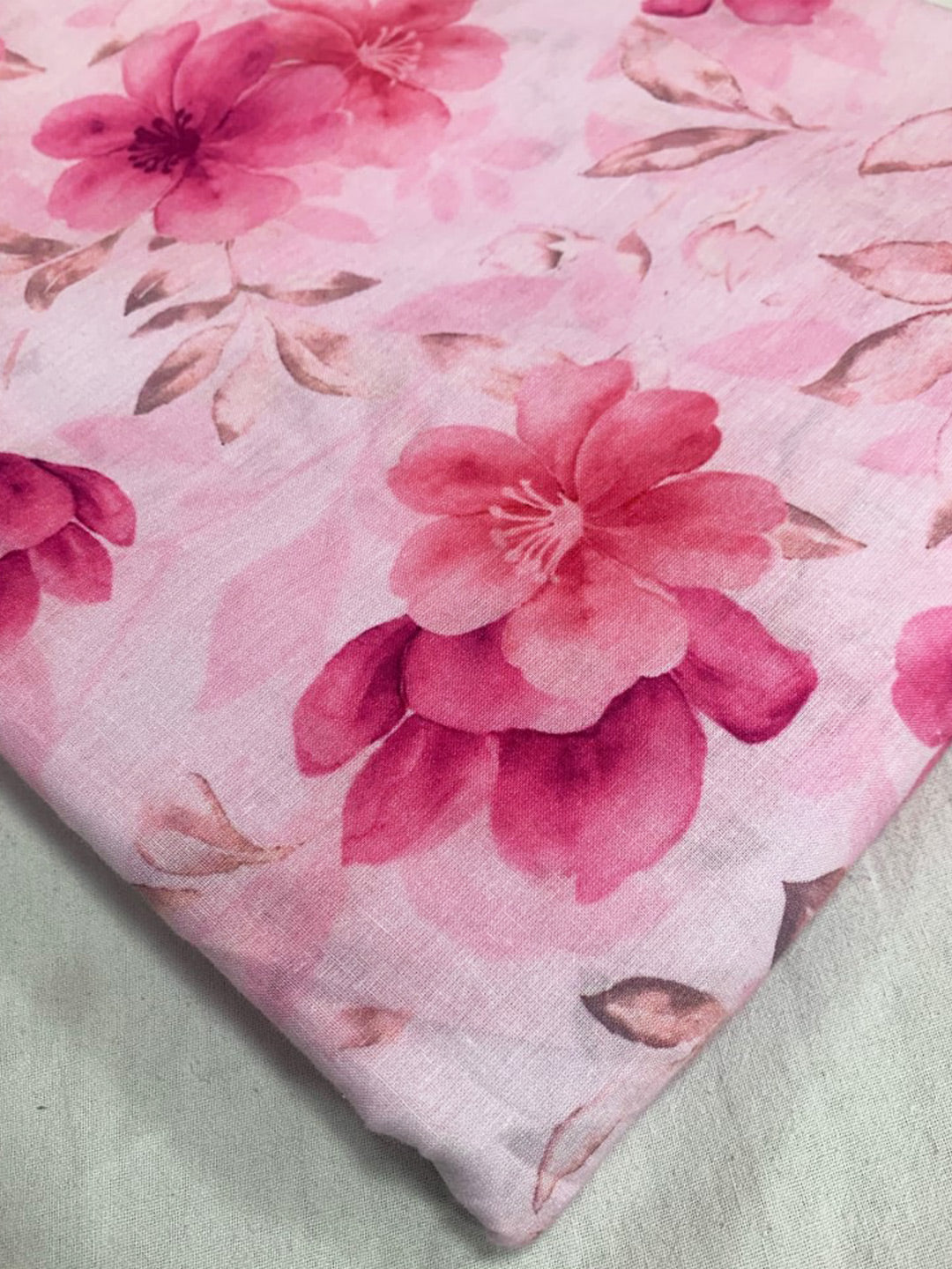 Soft Pink Cambric Cotton Pure Viscose Floral Digital Printed Fabric - MBA Fabricwala