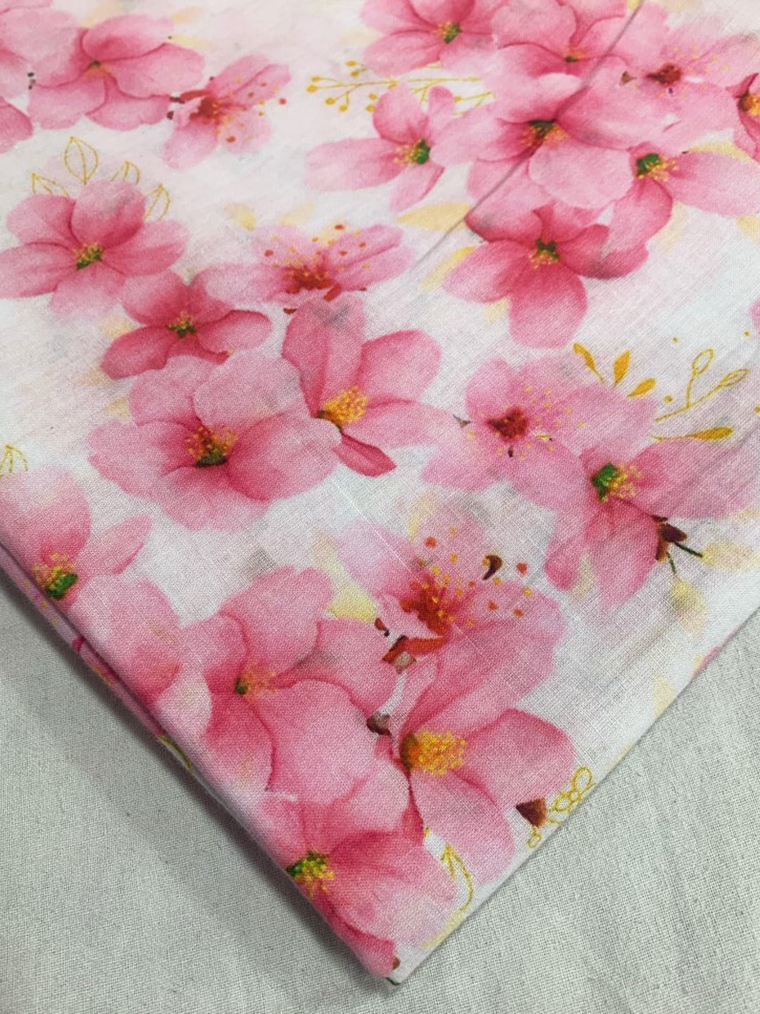 White Multicolour Cambric Cotton Pure Viscose Floral Digital Printed Fabric - MBA Fabricwala