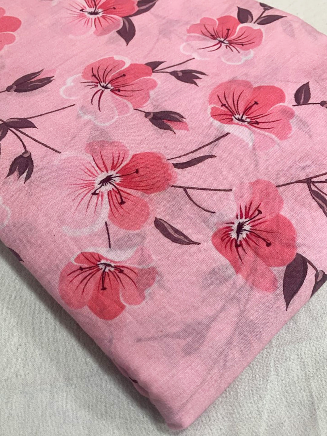 Pink Cambric Cotton Pure Viscose Floral Digital Printed Fabric - MBA Fabricwala