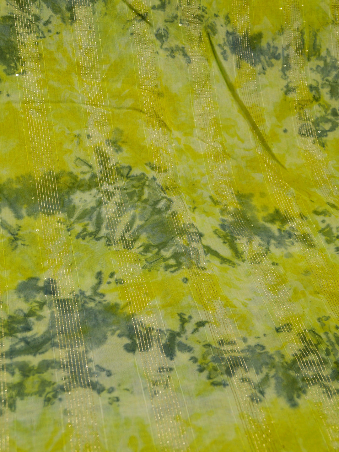 Green  & Grey Chanderi Pure viscose Shibori Print With Embroidered (Zari) Fabric - MBA Fabricwala