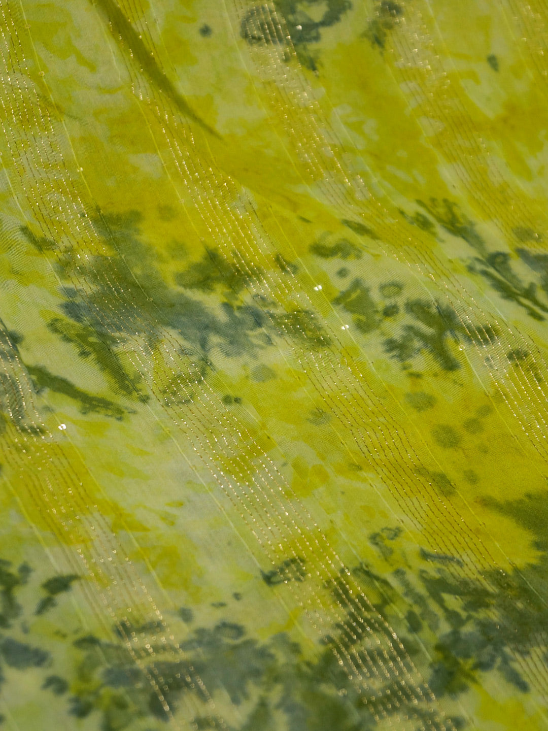 Green  & Grey Chanderi Pure viscose Shibori Print With Embroidered (Zari) Fabric - MBA Fabricwala