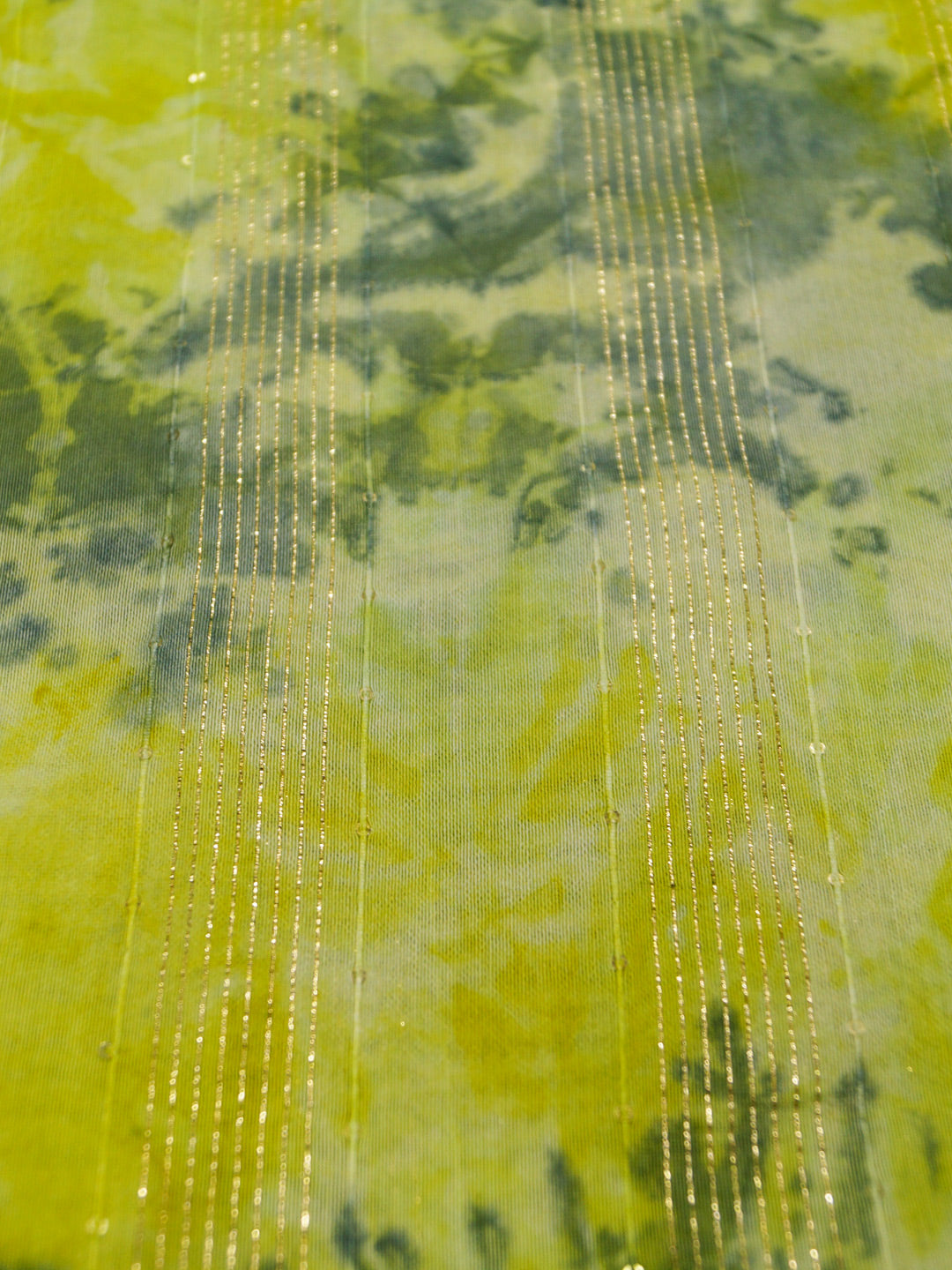 Green  & Grey Chanderi Pure viscose Shibori Print With Embroidered (Zari) Fabric - MBA Fabricwala