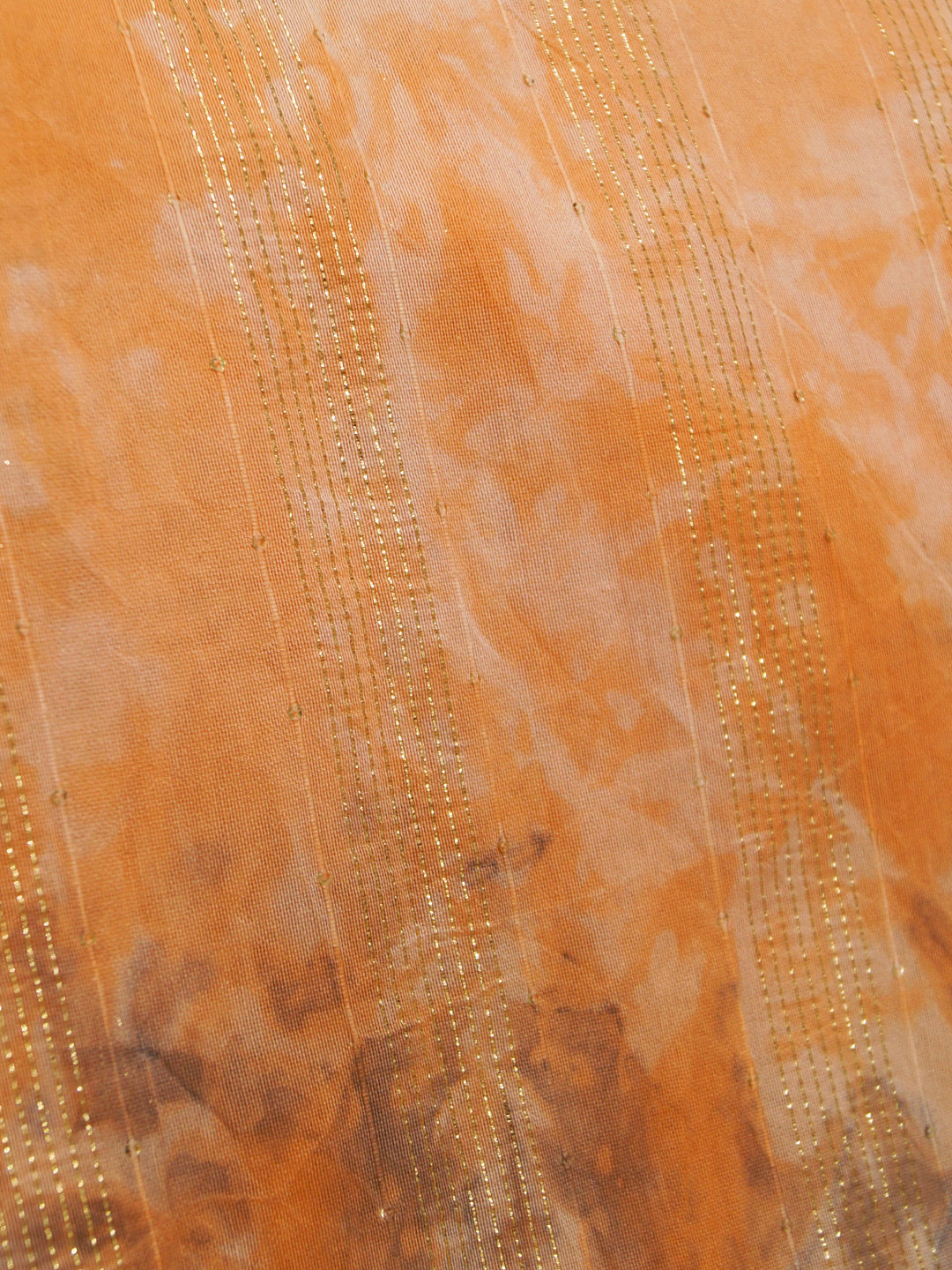 Orange & Grey Chanderi Pure viscose Shibori Print With Embroidered (Zari) Fabric - MBA Fabricwala