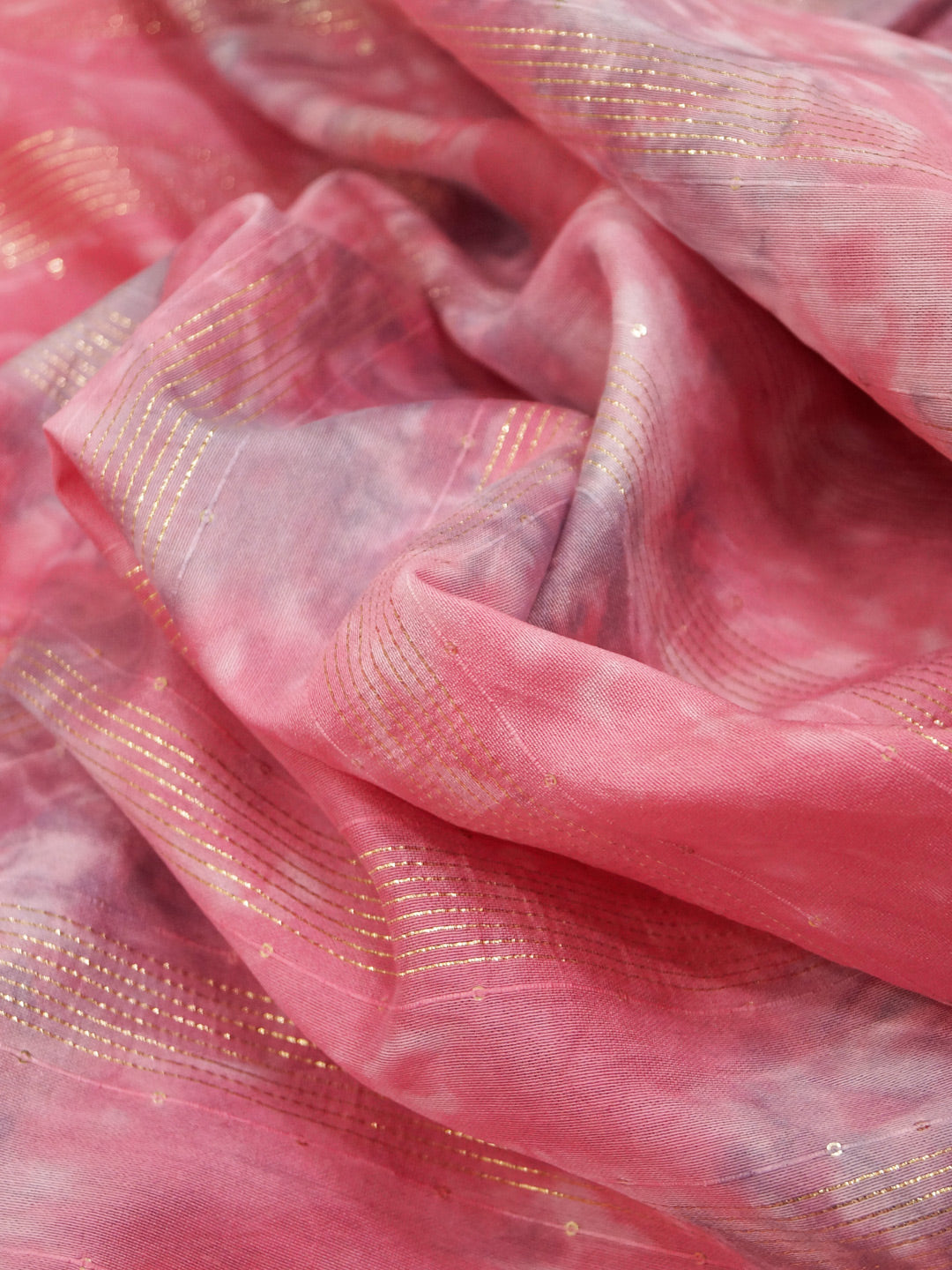 Pink Chanderi Pure viscose Shibori Print With Embroidered (Zari) Fabric - MBA Fabricwala